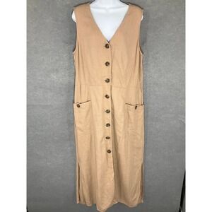 The‎ Limited Linen Blend Midi Dress Button Front Pockets Sleeveless Slits XL